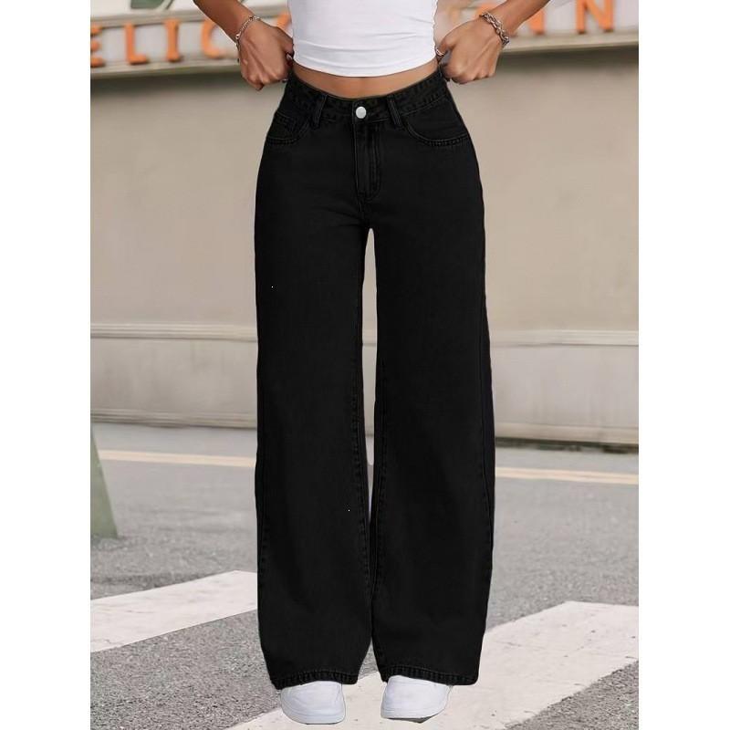 Plus Size Light Blue Denim Jeans Women High Waist Straight Leg Loose Fit Casual Trousers