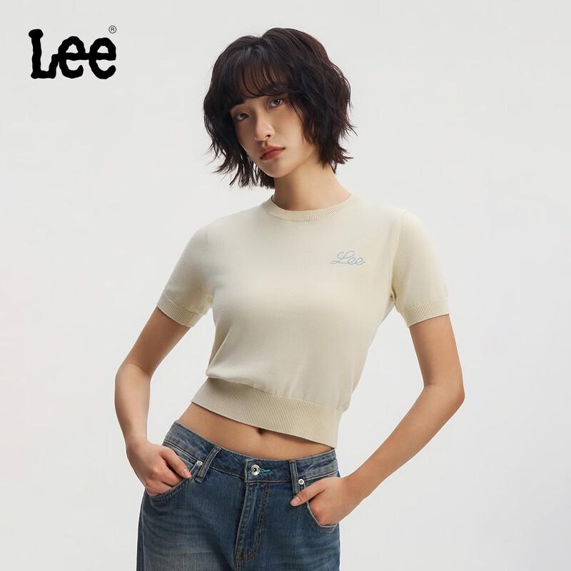 Lee Women s Summer Round Neck Embroidered Logo Short Sleeve Sweater S темно-синий