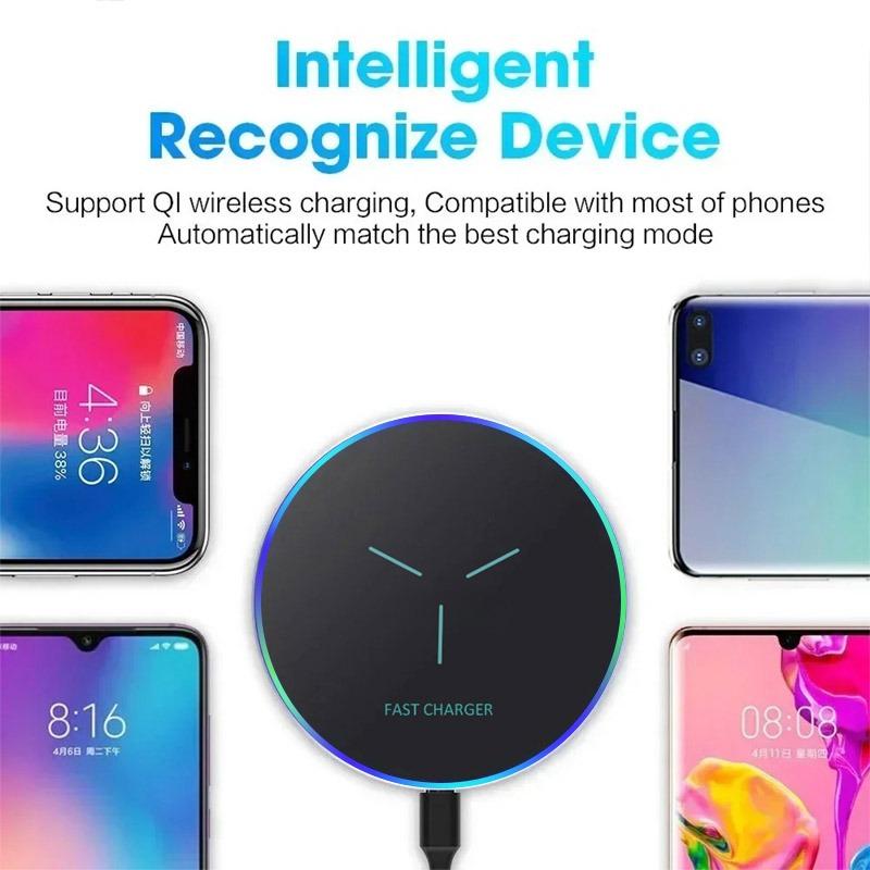 Wireless Charger Pad LED Light Fast Wireless Charging Induction Phone Holder For iPhone 17 16 15 14 13 12 Pro Max Samsung Xiaomi
