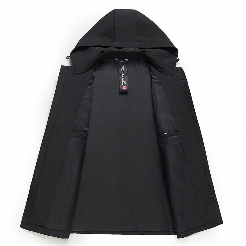 Męska kurtka wiosenno-jesienna dla mężczyzn w średnim wieku, strój taty, kurtka z kapturem zapinana na zamek, odporna na zużycie, casualowa