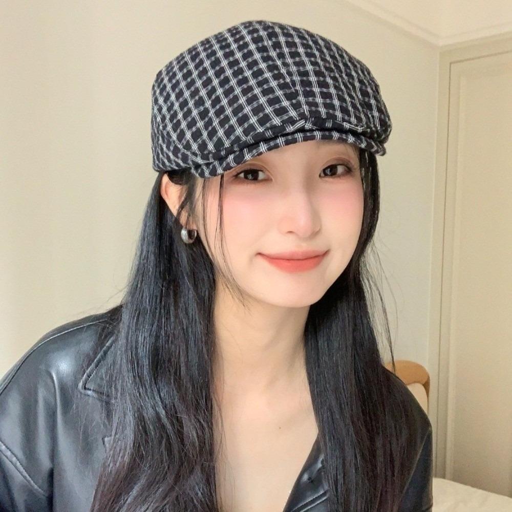 Forward Cap Newsboy Caps Korean Style Painter Hat Casual Plaid Berets  Ladies