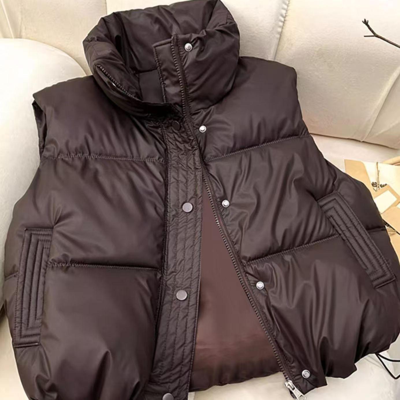 

Autumn/Winter 2025 Korean Style Sleeveless Stand-up Collar Cotton Vest M: 35-50 kg