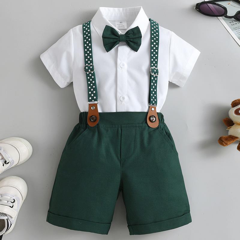 British Gentleman Summer Children's Shorts Set: Short-Sleeved Formal Wear for Boys.