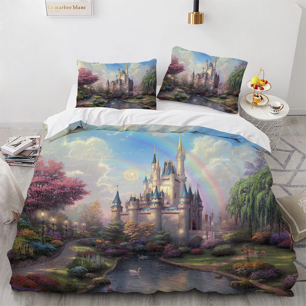Painting Duvet Cover Set Beautiful Landscape Sun Lake Bridge Polyester Comforter Cover for Kid Boy Girl Artist Bedding Set King