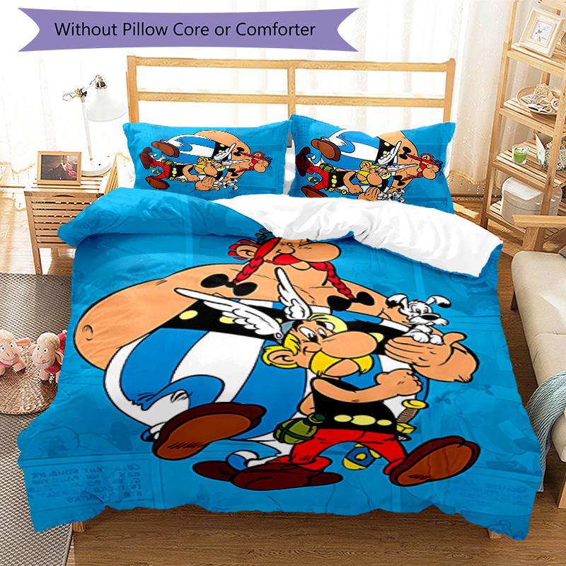 3-teiliges Bettwäscheset mit Asterix dem Gallier Bettbezugset enthält Bettbezug & Kissenbezüge, perfekte Ganzjahres-Schlafzimmerdekoration & Geschenk