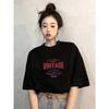 Vintage League Letter Print Womens T-Shirts Summer Fashion Cotton Tops Comfortable O-Neck Short Sleeve Soft Oversize 70556