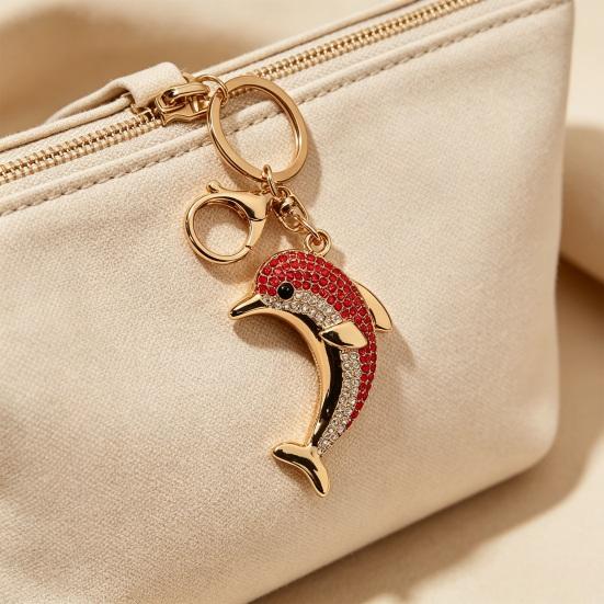 Keychain Pendant, Sparkling Rhinestones Dolphin Shape Keychain, Electroplated Surface Key Holder with Key Ring And Lobster Clasp