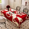 Rectangle Red Printed New Year Tablecloth High-Grade Beauty Camellia Decorative Cloth Geometric Pattern Dustproof Table Cover