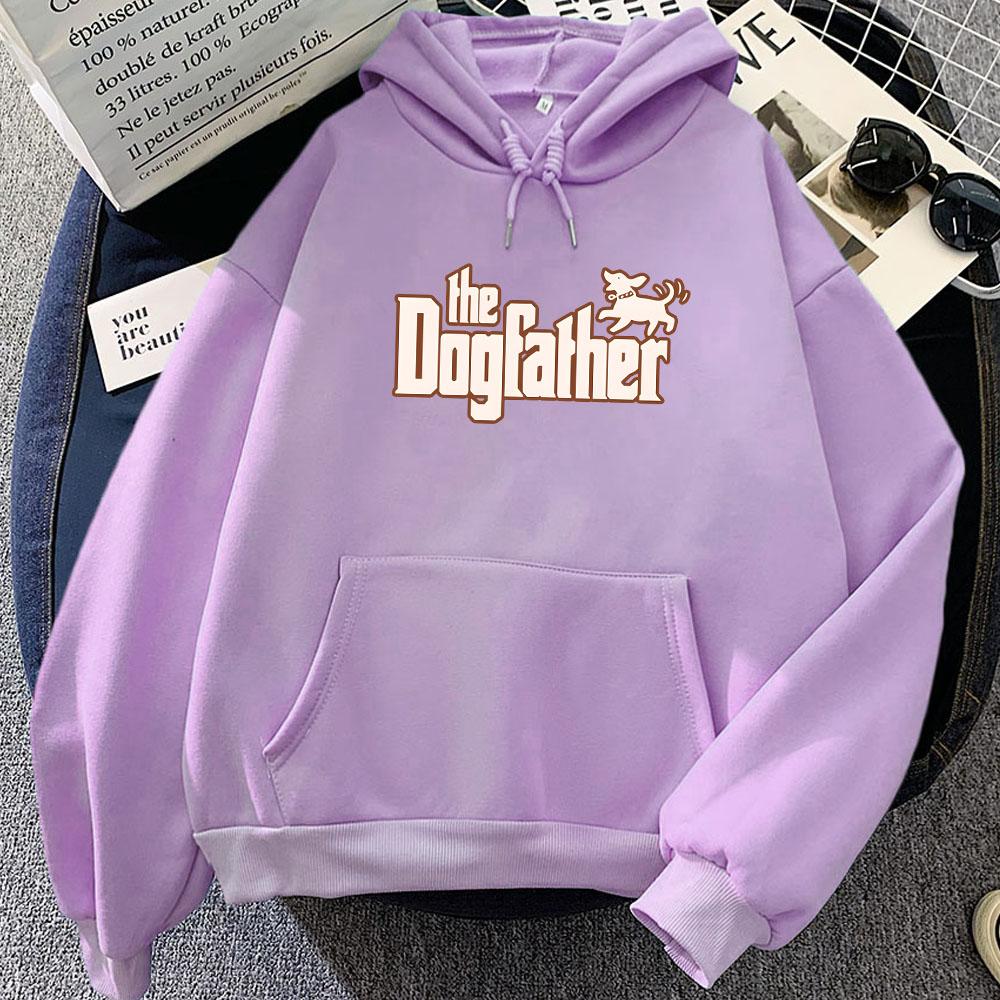 The Dogfather Cartoon Hoodies Sudaderas Winter Fleece Soft Hooded Pullovers Graphic Printing Sweatshirts Girls Cute Print Hoodie