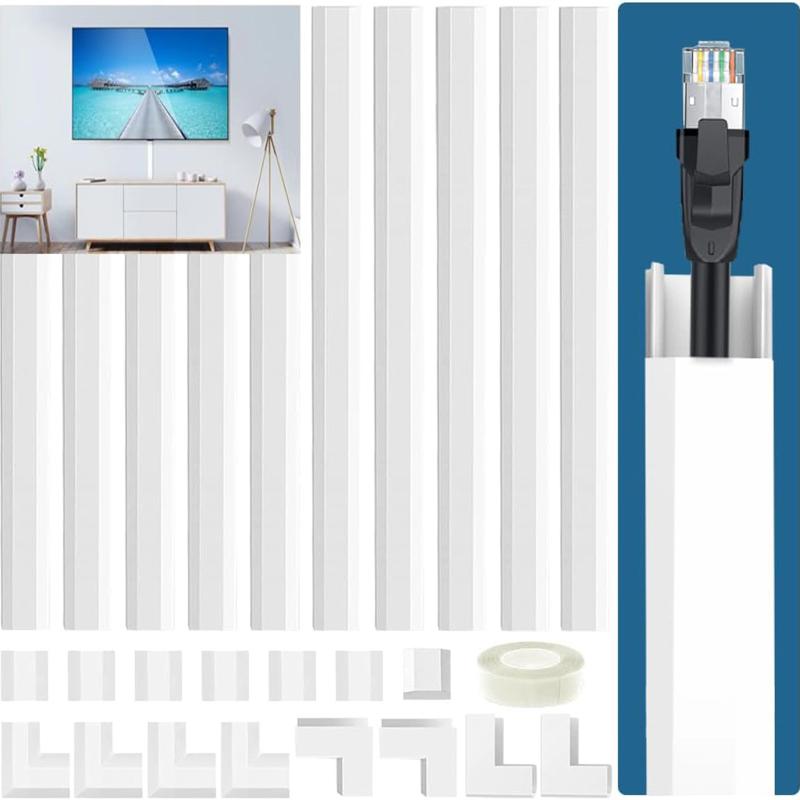 TV Wire Cable Concealer 10PCS Raceway Kit Wall Cord Cover Set for Home Office Safety Tidy Solution