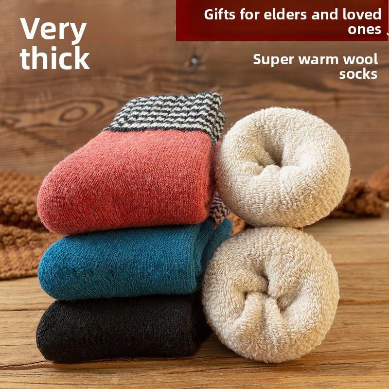 Chaussettes Super Épaisses pour Femme Hiver Mi-mollet Chaussettes en Laine, Épaissies et Molletonnées Chaudes Chaussettes Longues pour Femme, Chaussettes Noires Amples en Coton Cachemire