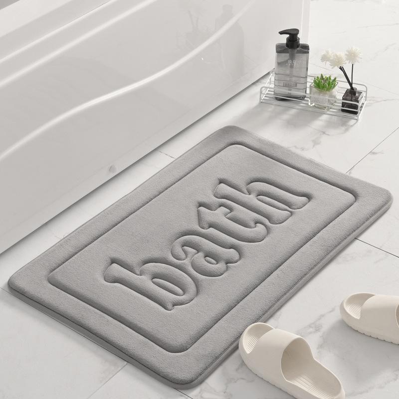 Inyahome Embossing Velvet  Black Bath Rug Solid High Quality Floor Mats Sponge Non-slip Bath Mat Alfombra De Baño Antideslizante