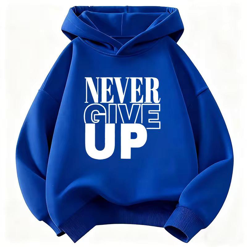 "Never Give Up" Letter Print Children's Sweatshirt - Spring Sportswear for Boys & Girls