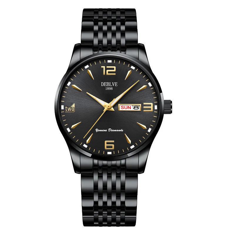 Men's Ultra-Thin Luminous Waterproof Alloy Wristwatch with English-Chinese Calendar and Solid Steel Band