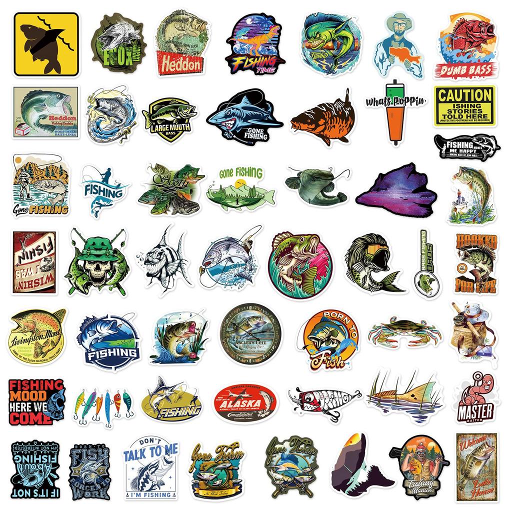 50pcs Fishing Stickers Saltwater Lure Sailing Boat Decals Waterproof Vinyl For Tackle Box Cooler Luggage Angler Gift