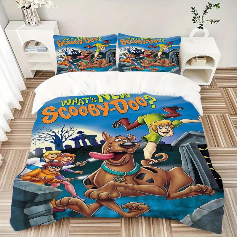 3dílná sada povlaků na přikrývku s kresleným motivem Scooby Doo - Měkké a útulné povlečení pro ložnici, pokoj pro hosty a studentský pokoj, 3dílná sada 1 povlak na přikrývku + 2 povlaky na polštář