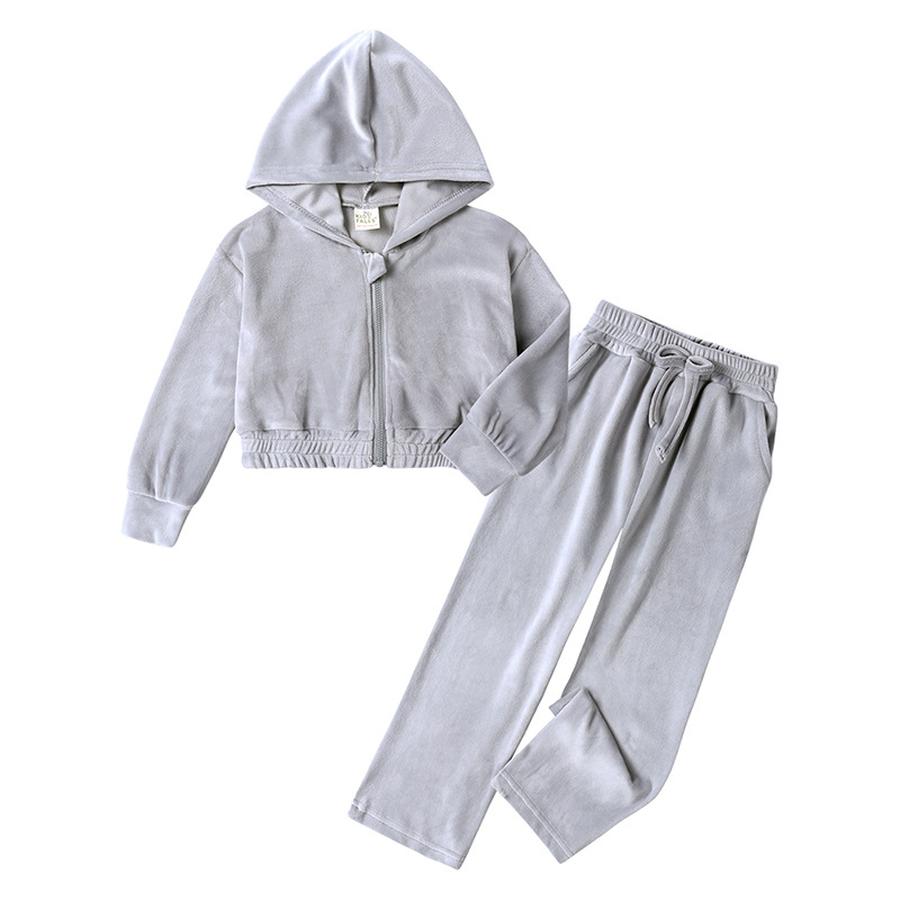 

Autumn Girls Corduroy Baseball Cap Set Fleece Sweatshirt Two Piece Outfit 90 серый