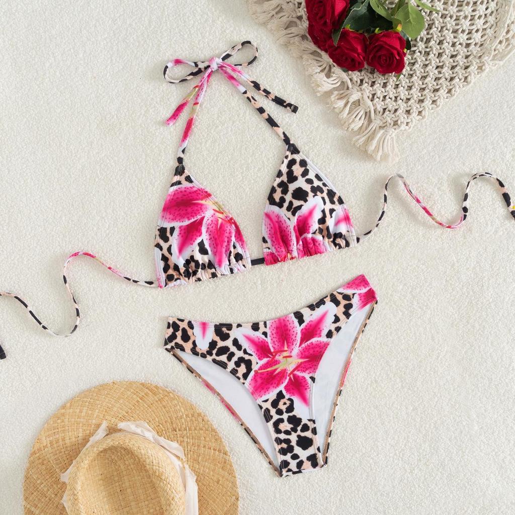 2025 Leopard Print Lace-Up Sexy Bikini Split Swimsuit for Women