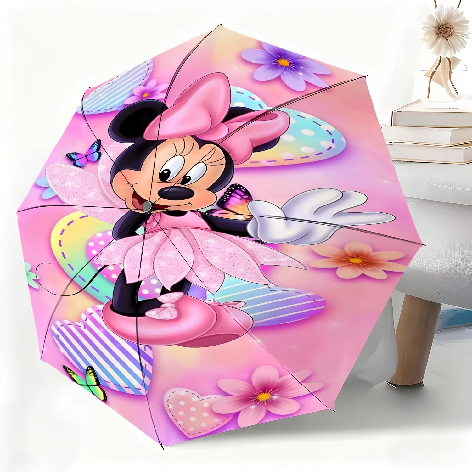 

1pc Disney Minnie Mouse Cartoon Character Automatic Umbrella, All-Weather Folding Umbrella Suitable for All Occasions, Portabl (as the picture,Iron&8K)