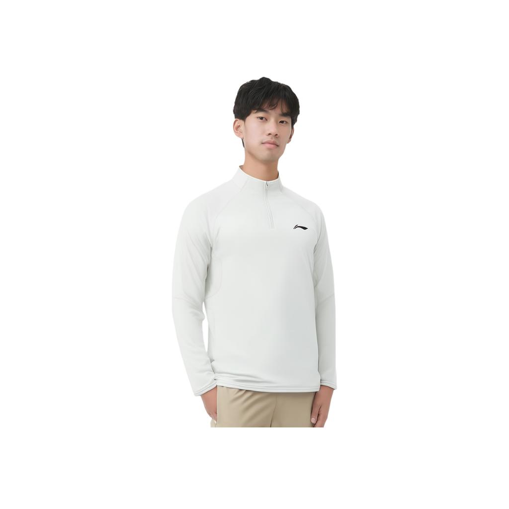 Li-Ning CBA Series Solid Color Half-Zip Stand Collar Quick-Dry Cool Knitted Pullover Sweatshirt Men Sweatshirt Light-Gray AAEU005-3