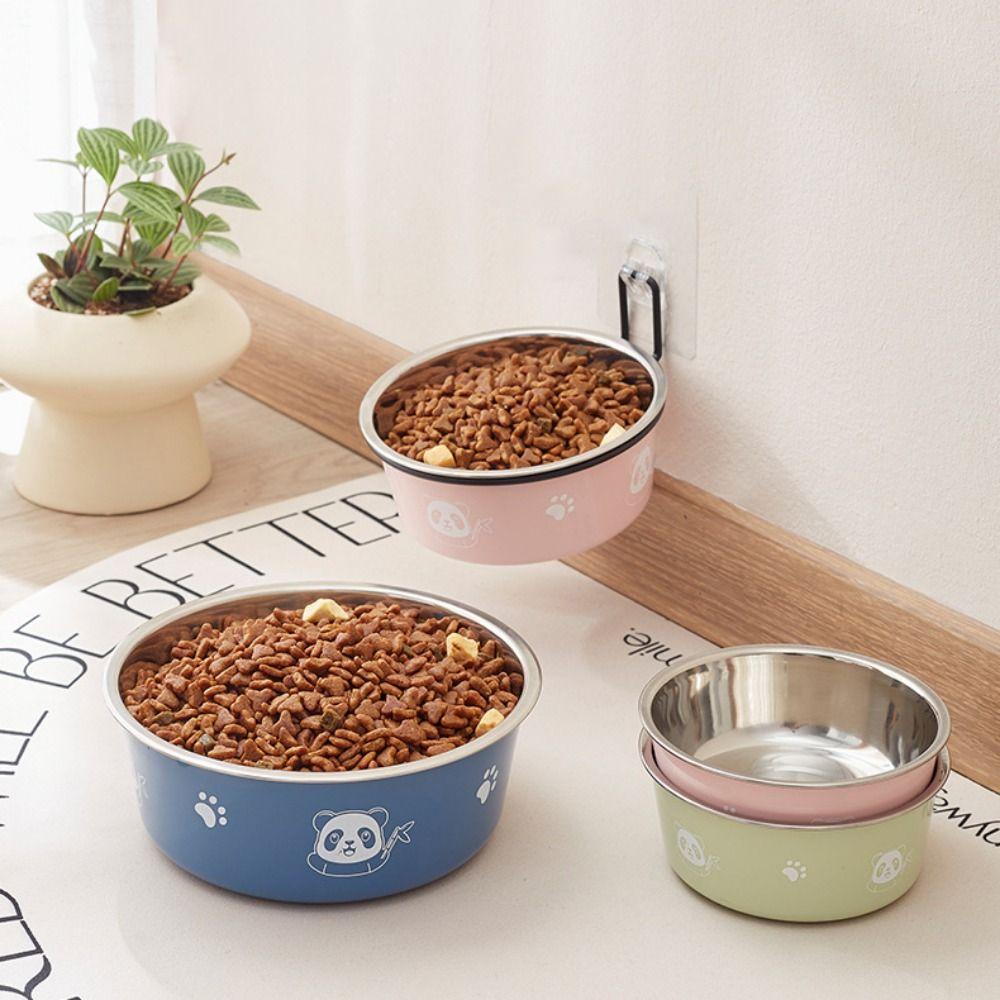 Non-slip Stainless Steel Dog Bowl Cartoon Pet Food Drinking Tray Dogs Food Water Feeder  Indoor