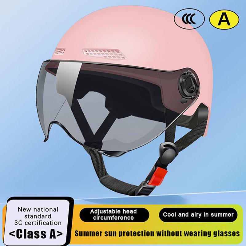 1 Piece 3C Certified Men'S And Women'S Adult Cartoon Electric Bicycle Motorcycle Half Helmet With Goggles Bicycle Safety Helmet