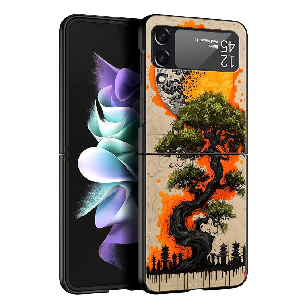 Japanese Style Art Japan Phone Case For Samsung Galaxy Z Flip3 Flip4 Flip5 Case Shell For Z Flip 3 4 5 6 7 Hard Folding Cover