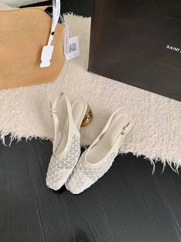 Women's Single Shoes with Heels Strange Style Square Toe Fabric Women's Mules Leisure Breathable All-match Zapatillas De Mujer