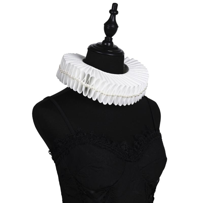 Elizabethan Ruff Collar Detachable Neck Ruff Decorative Collar With Elegant Pearls For Themed Event Stage Dressingup