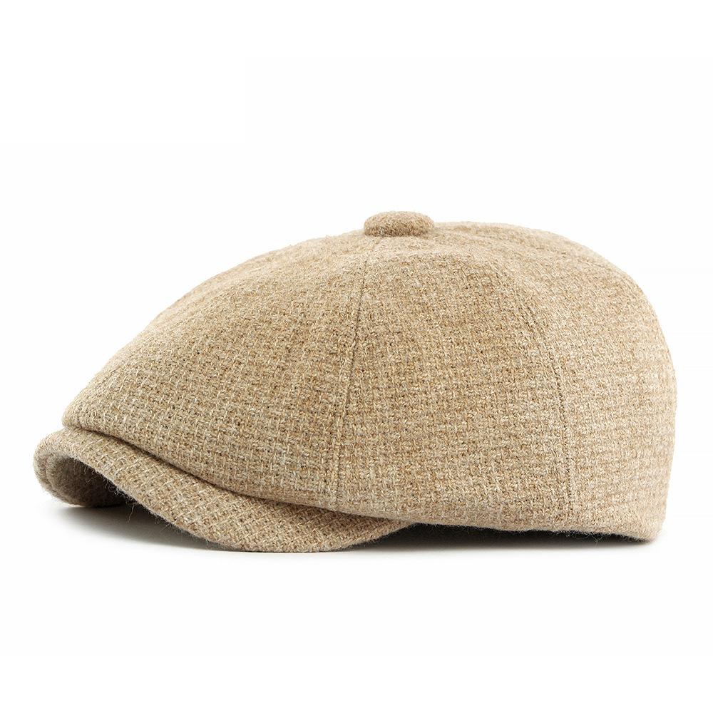 Men Autumn Winter Solid Color Octagonal Cap Knitted Cap British Vintage Newsboy Cap