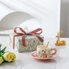 Medieval Oil Painting Freesia Coffee Cup And Saucer Set Light Luxury Niche Hand-Painted Latte Original Gift Ceramic Cup