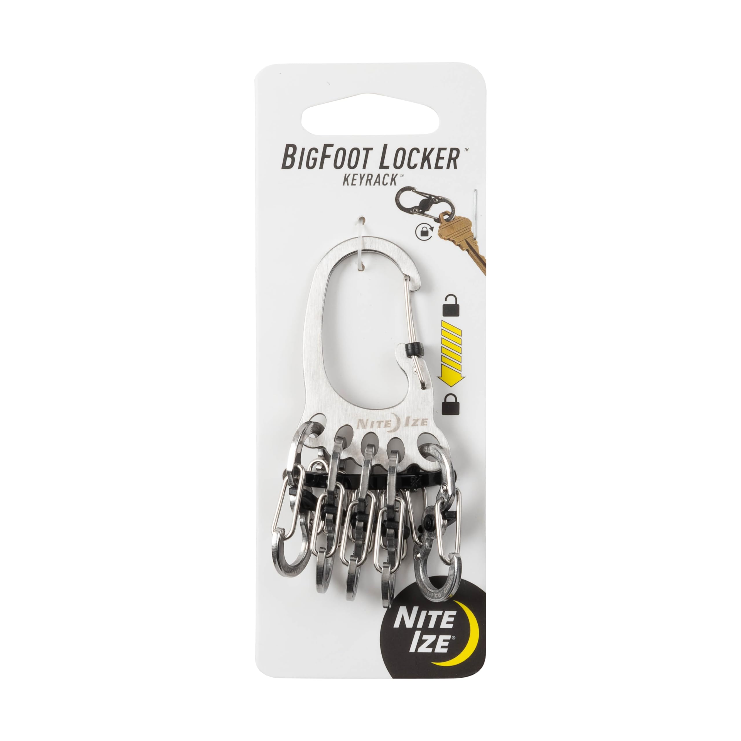 NITEIZE Карабин-брелок Bigfoot Locker из нержавеющей стали с запирающей функцией, японский серебристый KLKBF-11-R6 (Подлинный продукт) D-образный