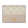 GG Marmont Logo Print Gold Hardware Leather and Canvas Wallet Mini Women's Beige and White