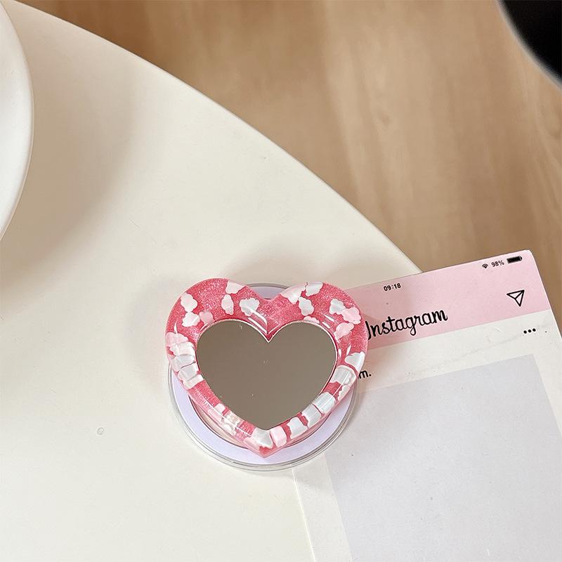 Creative Heart Mirror Phone Stand: Telescopic, Folding, Portable, Stable Desktop Holder