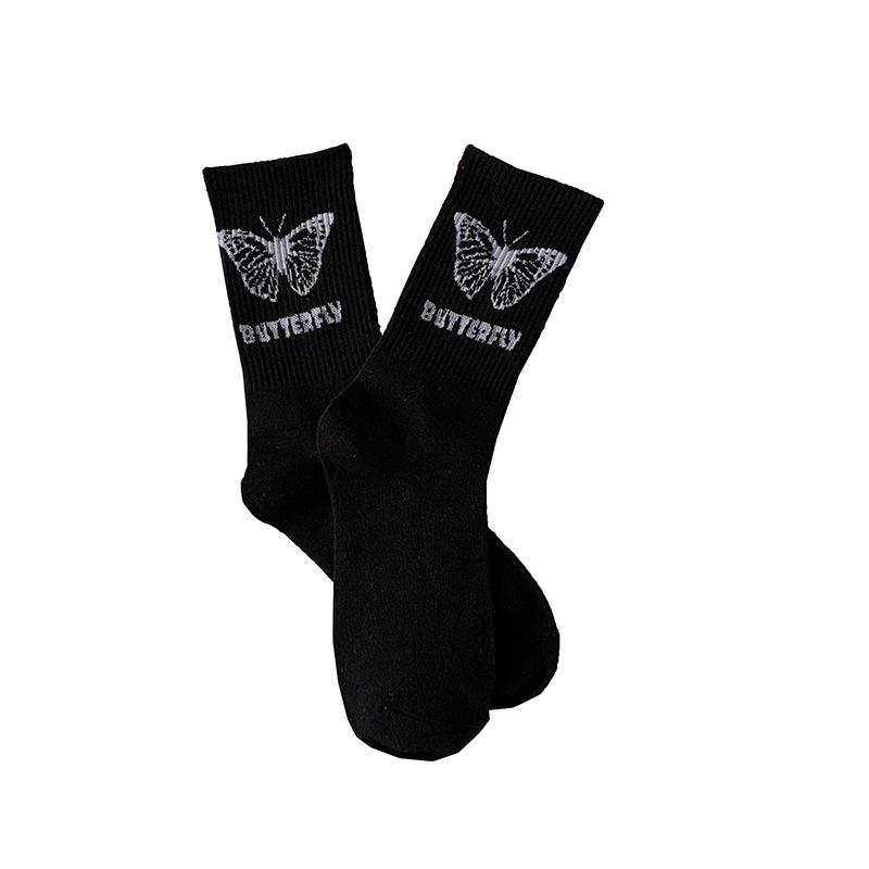 Butterfly Women's Spring Mid-Calf Black & White Scrunched Socks - Trendy Street Sport Style