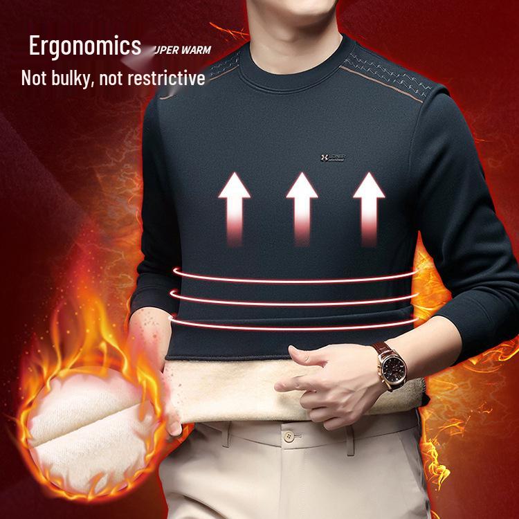 Men's Trendy Fleece-Lined Winter Pullover Hoodie - Casual Warm Round Neck Design