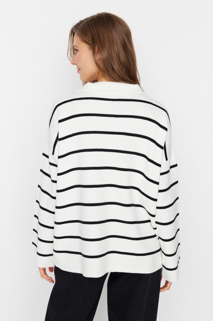 Damenmode Neuer Pullover Marineblau Weites Muster Gestreifte Strickwaren Pullover