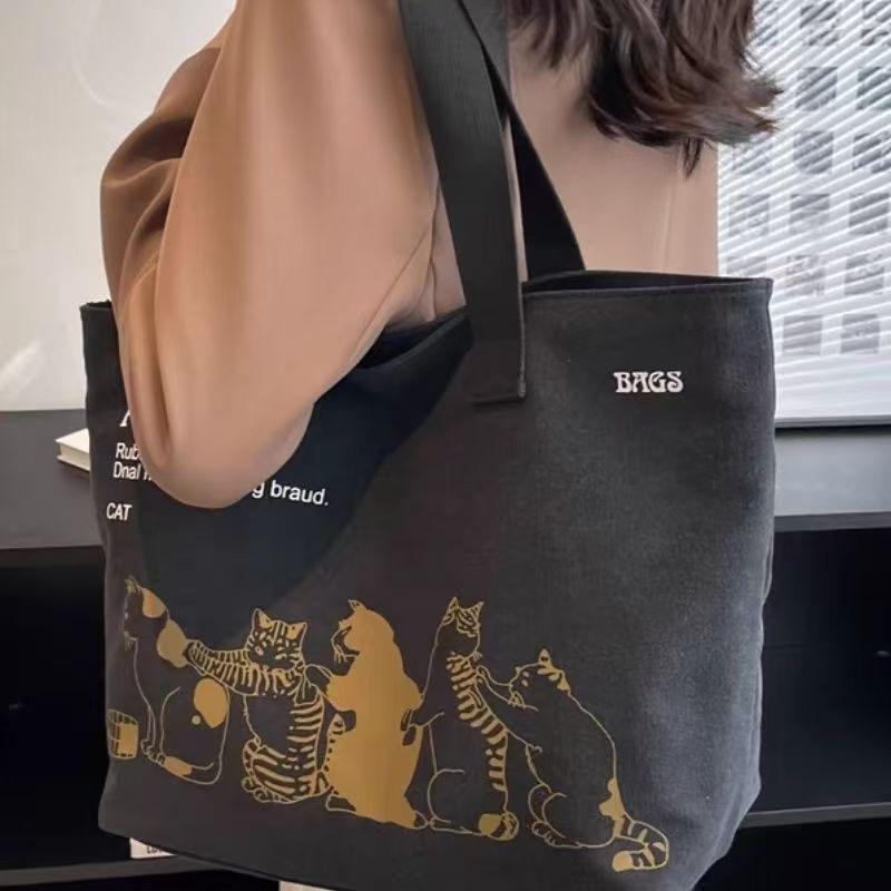Bolso de Hombro de Lona de Gran Capacidad para Mujer - Moda Otoño e Invierno Bolso Tote Japonés