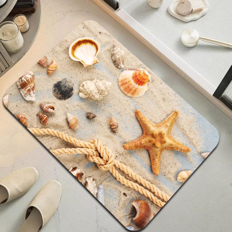 Beach Ocean Floor Mat Beach Starfish Wooden Board Pattern Bathroom Absorbent Anti Slip Floor Rug Entrance Carpet Home Decoration