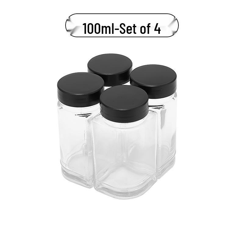 Acacia Wood Glass Seasoning Bottle Set - Pepper, Salt, Spices - 4-Piece Square Sprinkler Jars