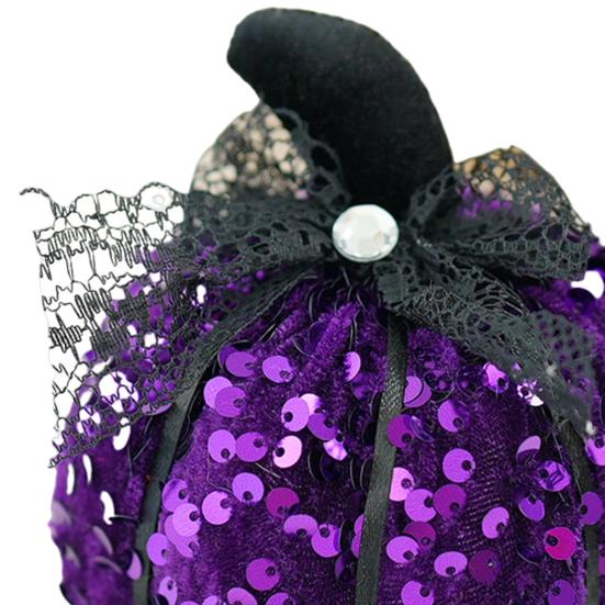Sequined Pumpkin Centerpiece Halloween Pumpkin Decoration Glittery Pumpkin with Bow Ornament