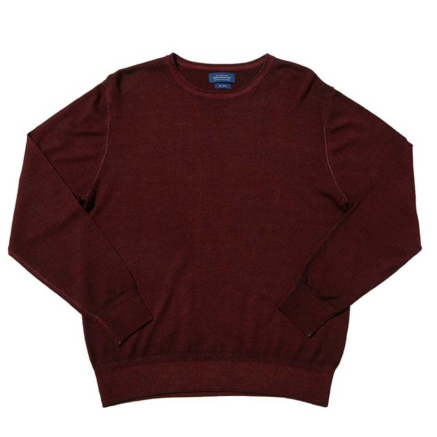 Black Brown Wool Knit Crew Neck Garment Dyed Knit [Burgundy] Burgundy/S