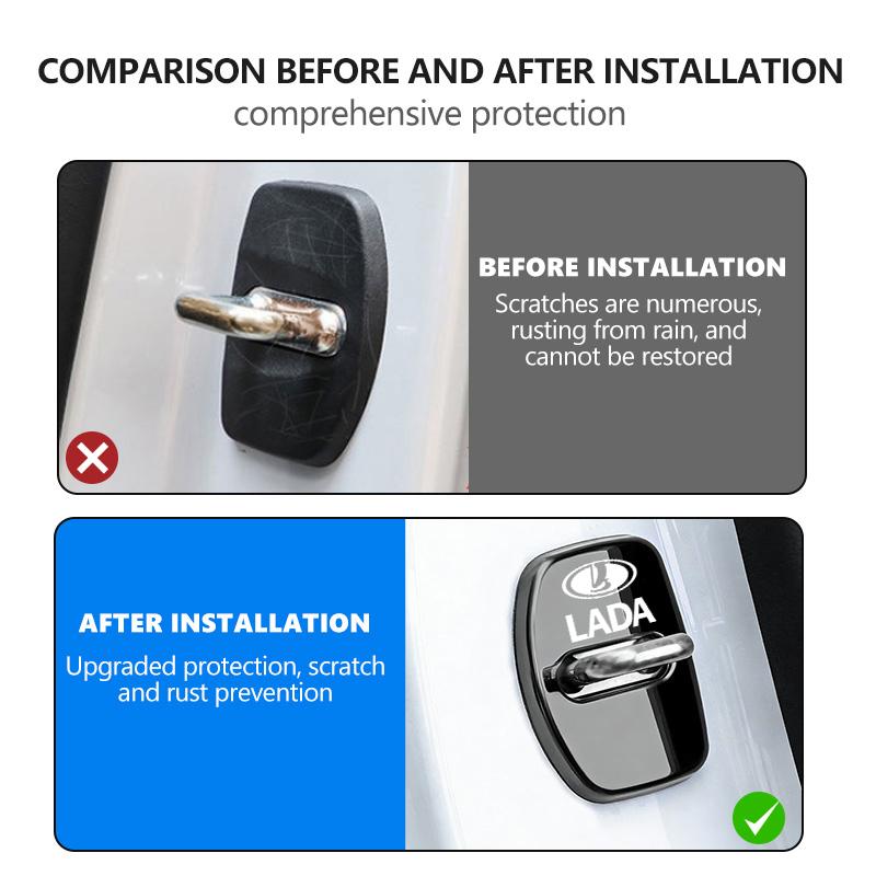 HVD1 4PCS Stainless Steel Car Door Lock Buckle Protective Cover Accessory For Lada Vesta Granta Largus Vaz Samara Vesta Niva 4X4 2110