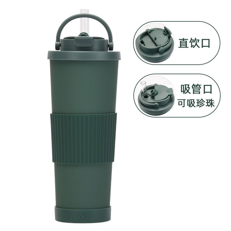 830Ml Large-Capacity Thermos Cup, Convenient Handle, One Cover, Double Drink Belt, Waist Cover, Water Cup, Large Hole Straw, Water Cup