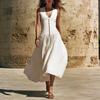 Summer retro temperament elegant Hepburn style sleeveless waist thin single-breasted dress white A-shaped long skirt