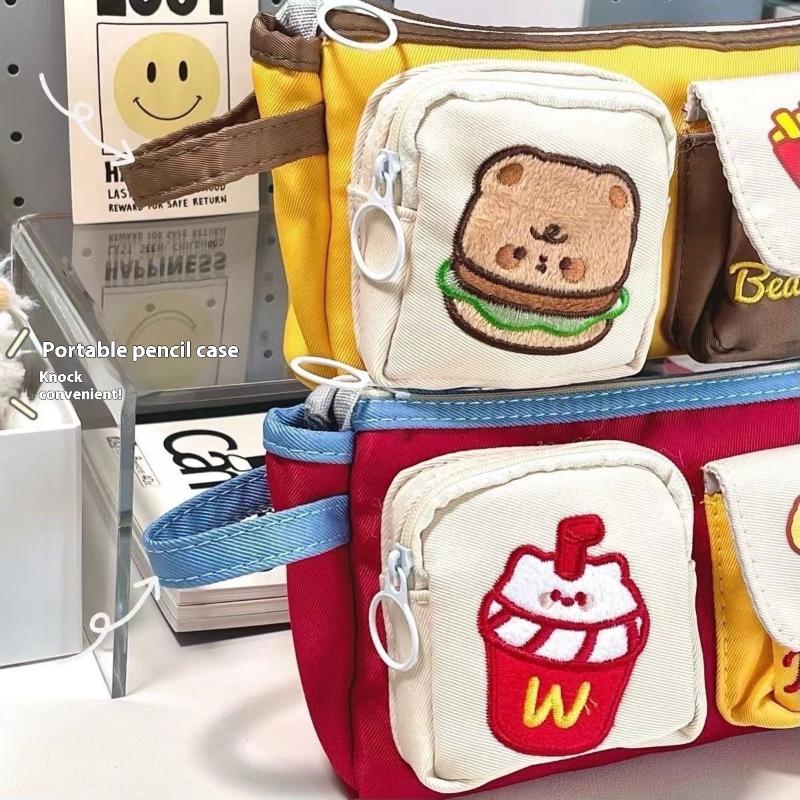 Cute Cartoon Hamburger And French Fries Pencil Case Large Capacity Storage Bag School Supplies Student Supplies Back To School