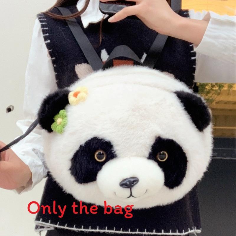 Furry Panda Embroidered Hugging Bamboo Diagonal Cross Backpack For Use Daily
