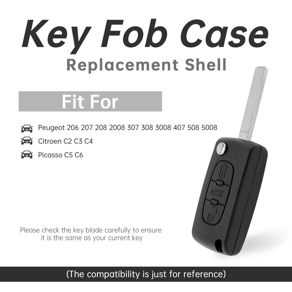 3tlačítkový náhradní skládací klíček do auta pro 207 307 308 407 / Citroen C1 C2 C3 C4 s kroužkem na klíče, šroubovákem, skořepina klíče do auta odolná proti opotřebení