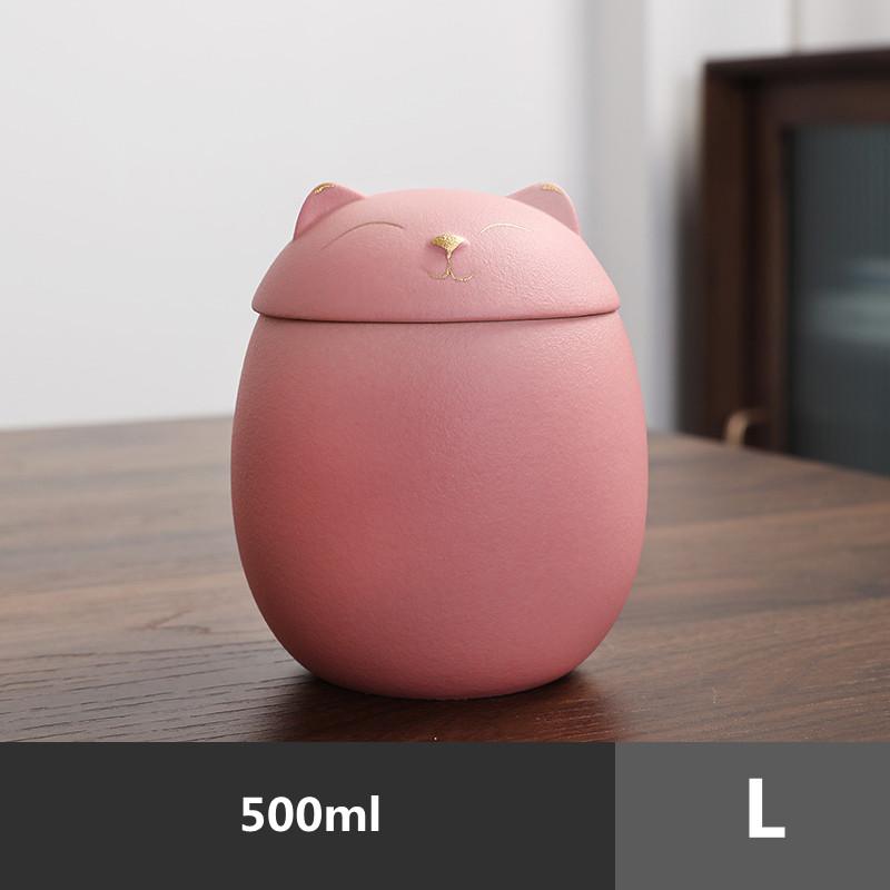 Cute cat Tea Caddy Ceramic Airtight Jar Storage Tea Cans Tea Box Storage Tank Tea Container Decorative Jar Sugar Bowl