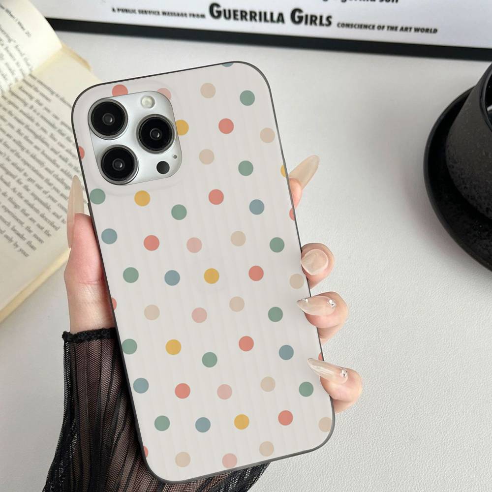 Simple Black White Polka Dot Corrugated Pattern For iPhone 17 16 15 14 13 12 11 16 Pro Max Plus Pro Non-slip Phone Cover